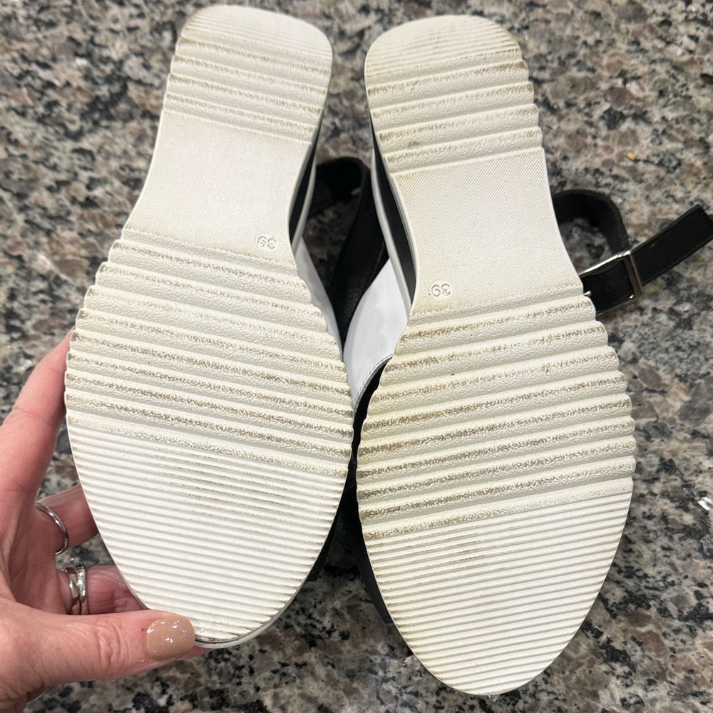 Black & White Crisscross Wedge Sandals - Picture 8 of 9